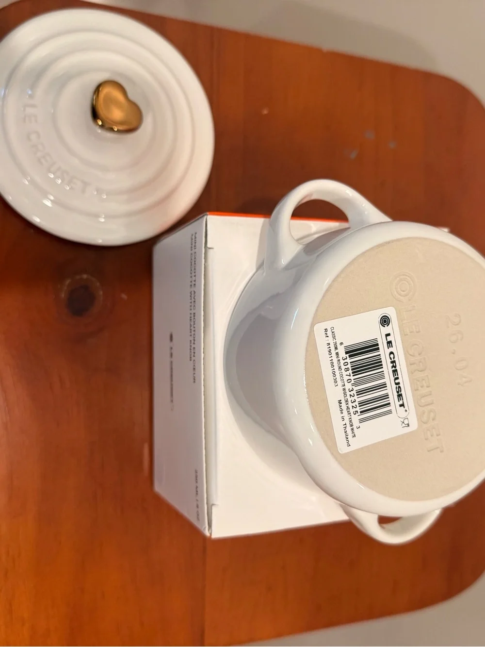 Le Creuset White Mini Cocotte with Gold Knob